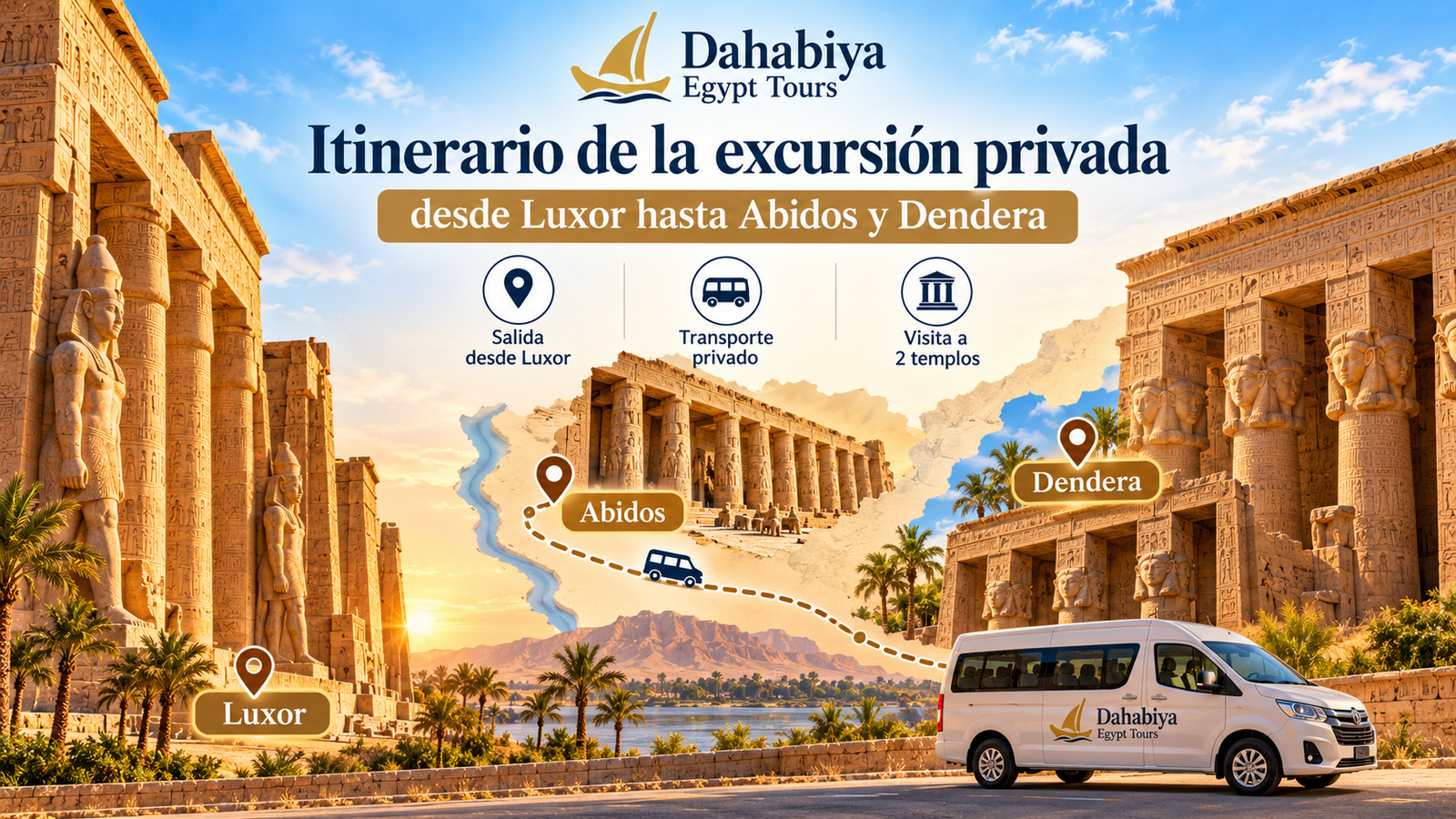 Itinerario de la excursión privada desde Luxor hasta Abidos y Dendera